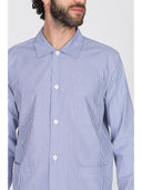 Pigiama cardigan in pregiato popeline riga blu, vestibilità impeccabile