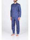 Pigiama cardigan in pregiato raso gessato riga blu, vestibilità impeccabile blu Julipet