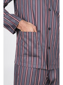 Pigiama lungo uomo in raso di cotone a righe Grigio Julipet