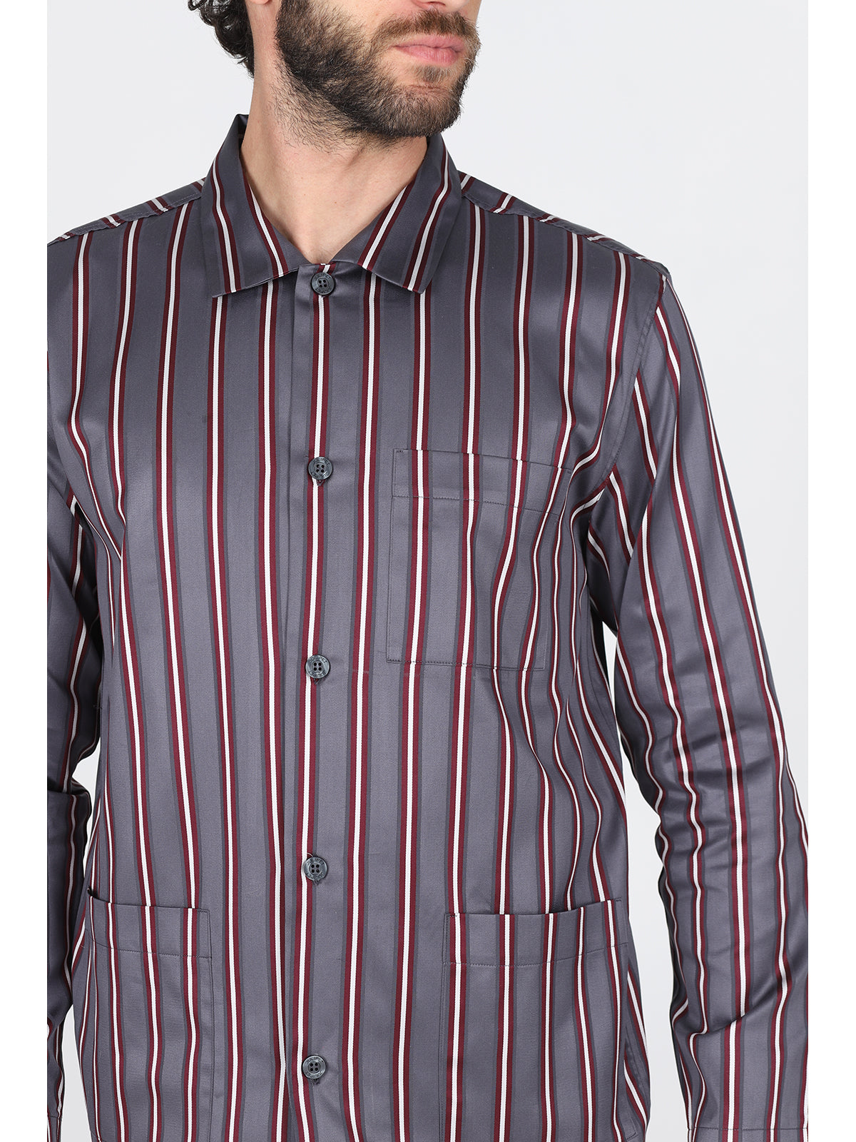 Pigiama Uomo In Raso A Due Pezzi - Maniche Lunghe Con Bottoni E Tasche - Foto 8