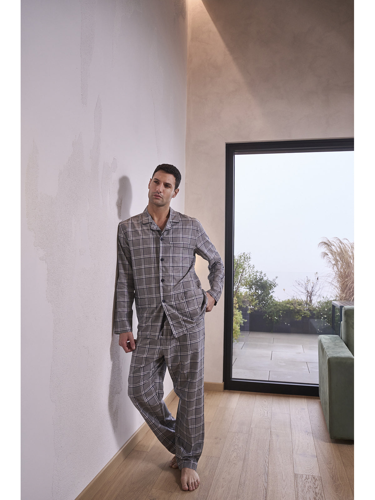 Pigiama cardigan in calda flanella di puro cotone scozzese grigio Scozz.grig Julipet