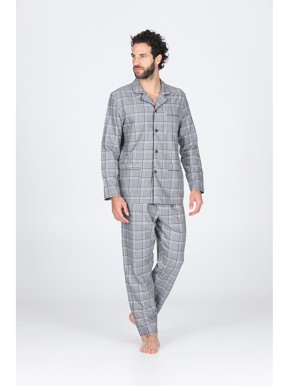 Pigiama cardigan in calda flanella di puro cotone scozzese grigio Scozz.grig Julipet