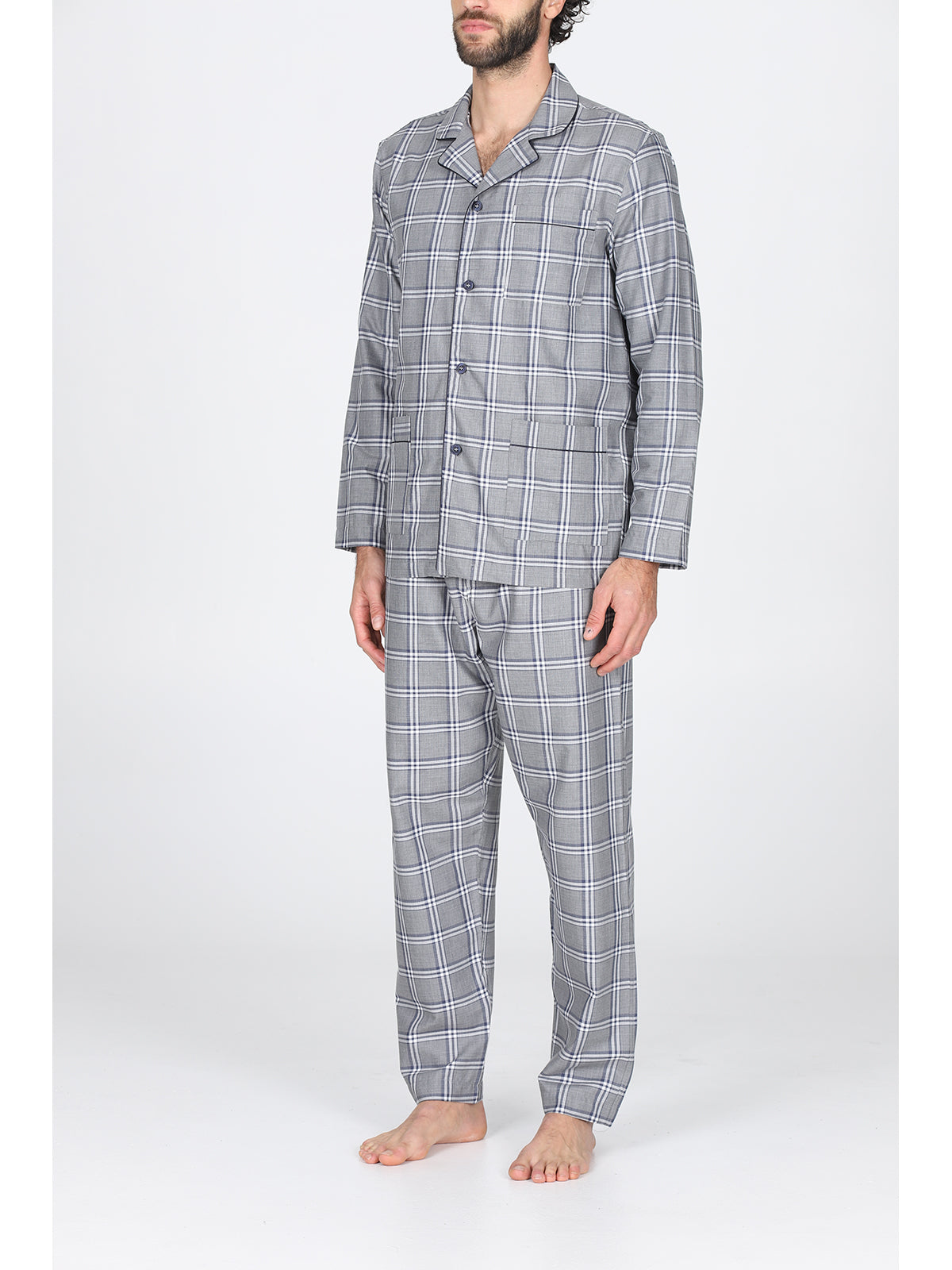 Pigiama cardigan in calda flanella di puro cotone scozzese grigio Scozz.grig Julipet