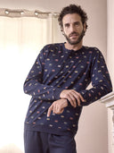 Pigiama in leggerissimo jersey 100% cotone con polsini, fantasia "music"