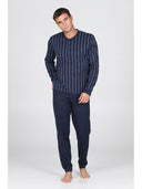 Pigiama serafino in leggerissimo jersey 100% cotone, fantasia a righe