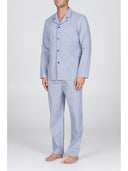 Pigiama cardigan con petto a bavero, in pregiato popeline stampato microfantasia