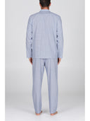 Pigiama cardigan con petto a bavero, in pregiato popeline stampato microfantasia