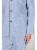 Pigiama cardigan con petto a bavero, in pregiato popeline stampato microfantasia