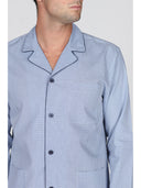 Pigiama cardigan con petto a bavero, in pregiato popeline stampato microfantasia