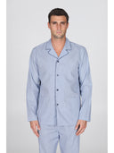 Pigiama cardigan con petto a bavero, in pregiato popeline stampato microfantasia