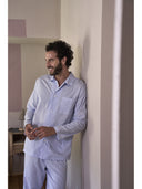 Pigiama cardigan in pregiato popeline di puro cotone, microriga