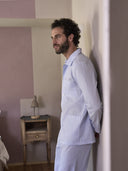 Pigiama cardigan in pregiato popeline di puro cotone, microriga