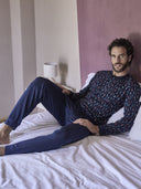 Pigiama luxury jersey con maglia serafino in fantasia