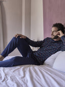 Pigiama luxury jersey con maglia serafino in fantasia
