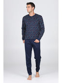 Pigiama luxury jersey con maglia serafino in fantasia