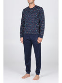 Pigiama luxury jersey con maglia serafino in fantasia