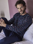 Pigiama luxury jersey con maglia serafino in fantasia