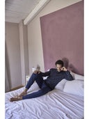 Pigiama luxury jersey con maglia serafino in fantasia