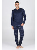 Pigiama serafino in puro cotone mercerizzato, dalla mano setosa in fantasia "pesci blu"