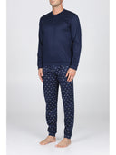 Pigiama serafino in puro cotone mercerizzato, dalla mano setosa in fantasia "pesci blu"