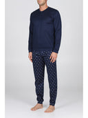 Pigiama serafino in puro cotone mercerizzato, dalla mano setosa in fantasia "pesci blu"