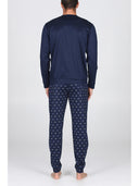 Pigiama serafino in puro cotone mercerizzato, dalla mano setosa in fantasia "pesci blu"