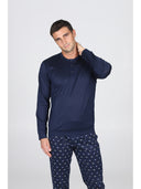 Pigiama serafino in puro cotone mercerizzato, dalla mano setosa in fantasia "pesci blu"