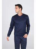 Pigiama serafino in puro cotone mercerizzato, dalla mano setosa in fantasia "pesci blu"