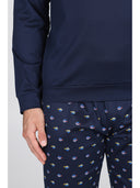 Pigiama serafino in puro cotone mercerizzato, dalla mano setosa in fantasia "pesci blu"