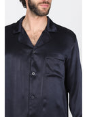 Pigiama in pregiato raso di pura seta blu, modelllo classico uomo