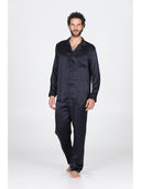 Pigiama in pregiato raso di pura seta blu, modelllo classico uomo