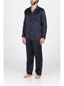 Pigiama in pregiato raso di pura seta blu, modelllo classico uomo