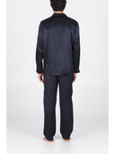 Pigiama in pregiato raso di pura seta blu, modelllo classico uomo