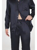 Pigiama in pregiato raso di pura seta blu, modelllo classico uomo