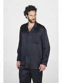 Pigiama in pregiato raso di pura seta blu, modelllo classico uomo