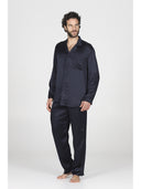 Pigiama in pregiato raso di pura seta blu, modelllo classico uomo