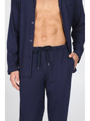 Pigiama cardigan, in pregiato cotone supima in tinta blu