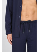 Pigiama cardigan, in pregiato cotone supima in tinta blu