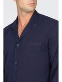 Pigiama cardigan, in pregiato cotone supima in tinta blu