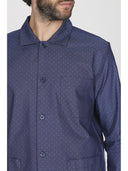 Pigiama cardigan in pregiato popeline riga blu, vestibilità impeccabile