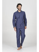 Pigiama cardigan in pregiato popeline riga blu, vestibilità impeccabile