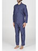 Pigiama cardigan in pregiato popeline riga blu, vestibilità impeccabile