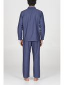 Pigiama cardigan in pregiato popeline riga blu, vestibilità impeccabile