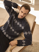 Pigiama serafino in confortevole jacquard di cotone a rombi
