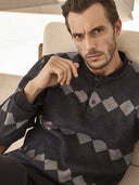 Pigiama serafino in confortevole jacquard di cotone a rombi