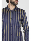 Pigiama classico uomo modello cardigan, in pregiato popeline di puro cotone gessato