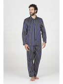 Pigiama classico uomo modello cardigan, in pregiato popeline di puro cotone gessato