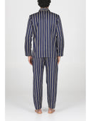 Pigiama classico uomo modello cardigan, in pregiato popeline di puro cotone gessato