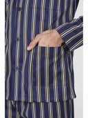 Pigiama classico uomo modello cardigan, in pregiato popeline di puro cotone gessato
