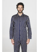 Pigiama classico uomo modello cardigan, in pregiato popeline di puro cotone gessato